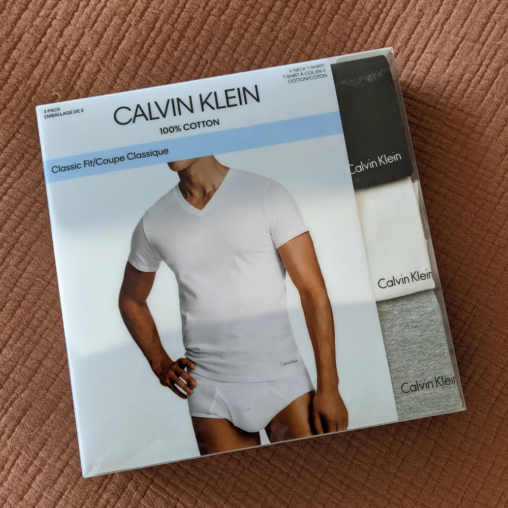 Calvin Klein 💯% Cotton Classic Fit V Neck (3 Pack)